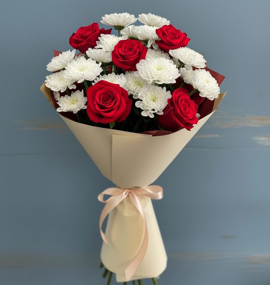 Букет цветов из: Розы и Хризантемы в Глебычево