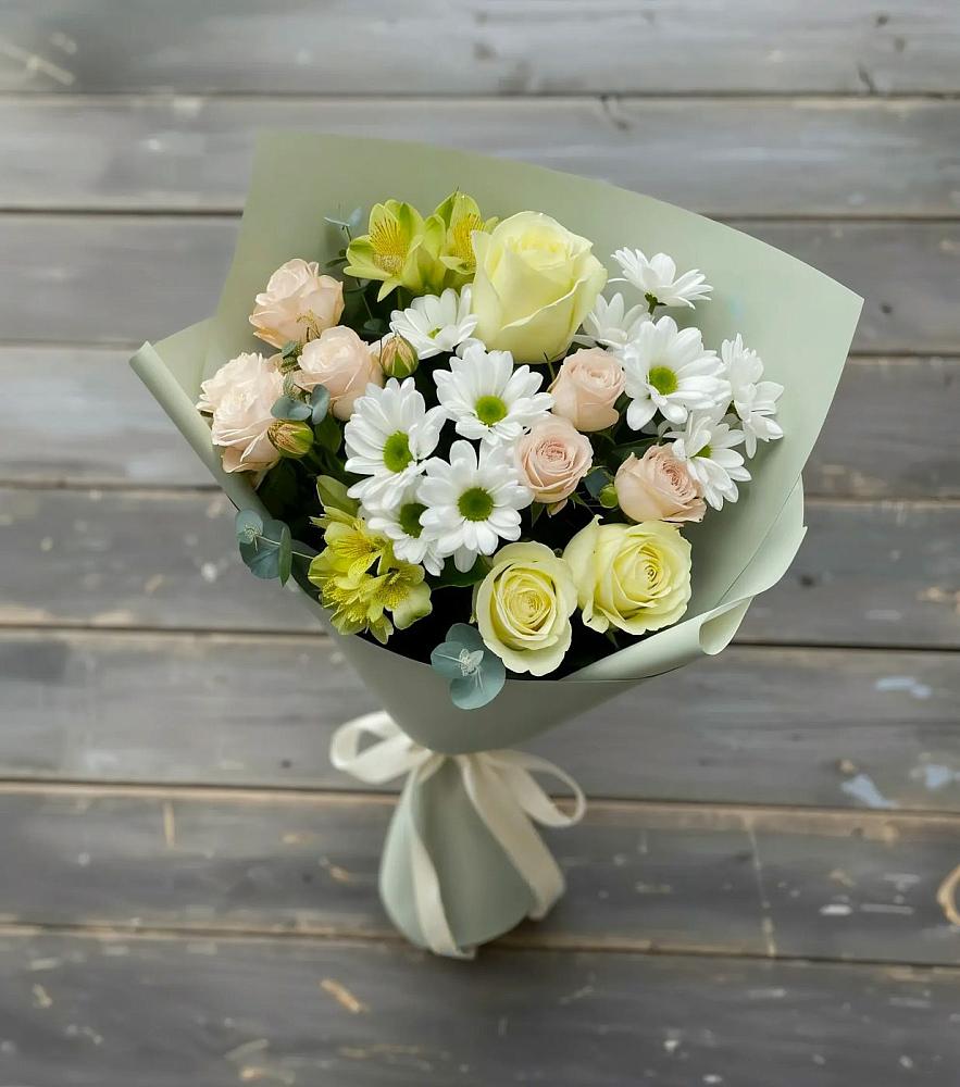 Букет цветов из: Альстромерии, Розы и Хризантемы в Глебычево