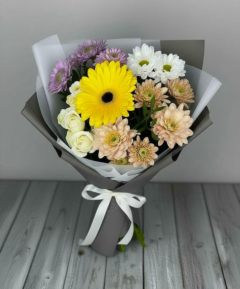 Букет цветов из: Розы, Герберы и Хризантемы в Глебычево