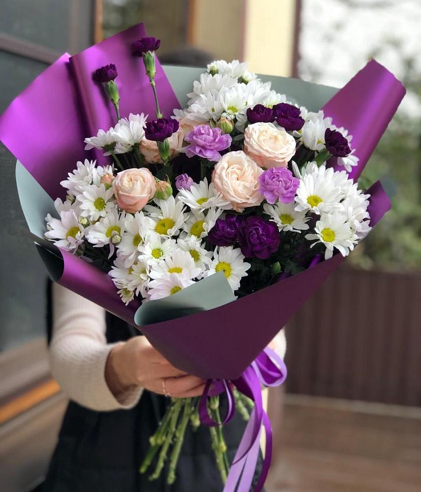 Букет цветов из: Хризантемы, Гвоздики и Розы в Глебычево