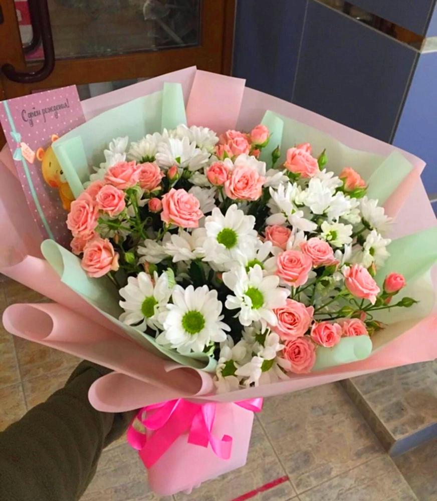 Букет цветов из: Розы и Хризантемы в Глебычево