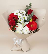 Букет цветов из:  Розы, Хризантемы, Герберы и Лилии в Глебычево