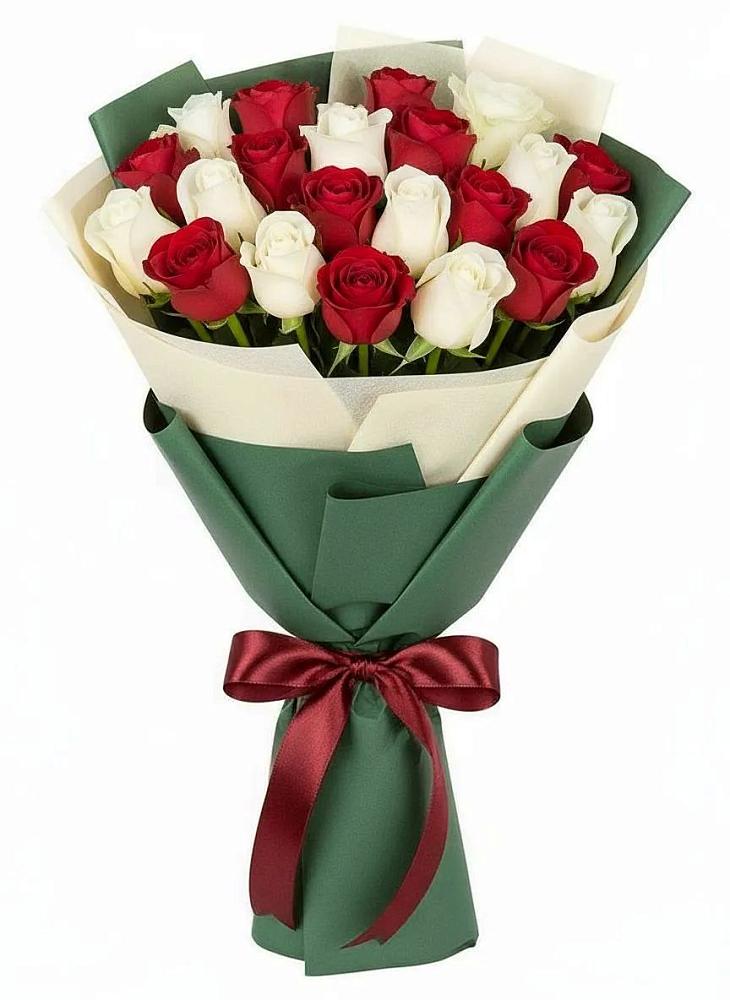 Букет Микс из красных и белых роз в Глебычево