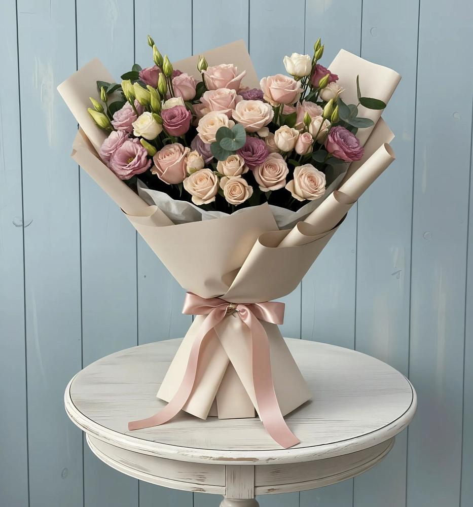 Букет цветов из: Розы и Лизиантусы в Глебычево