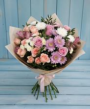 Букет цветов из:  Хризантемы, Розы и Альстромерии в Глебычево