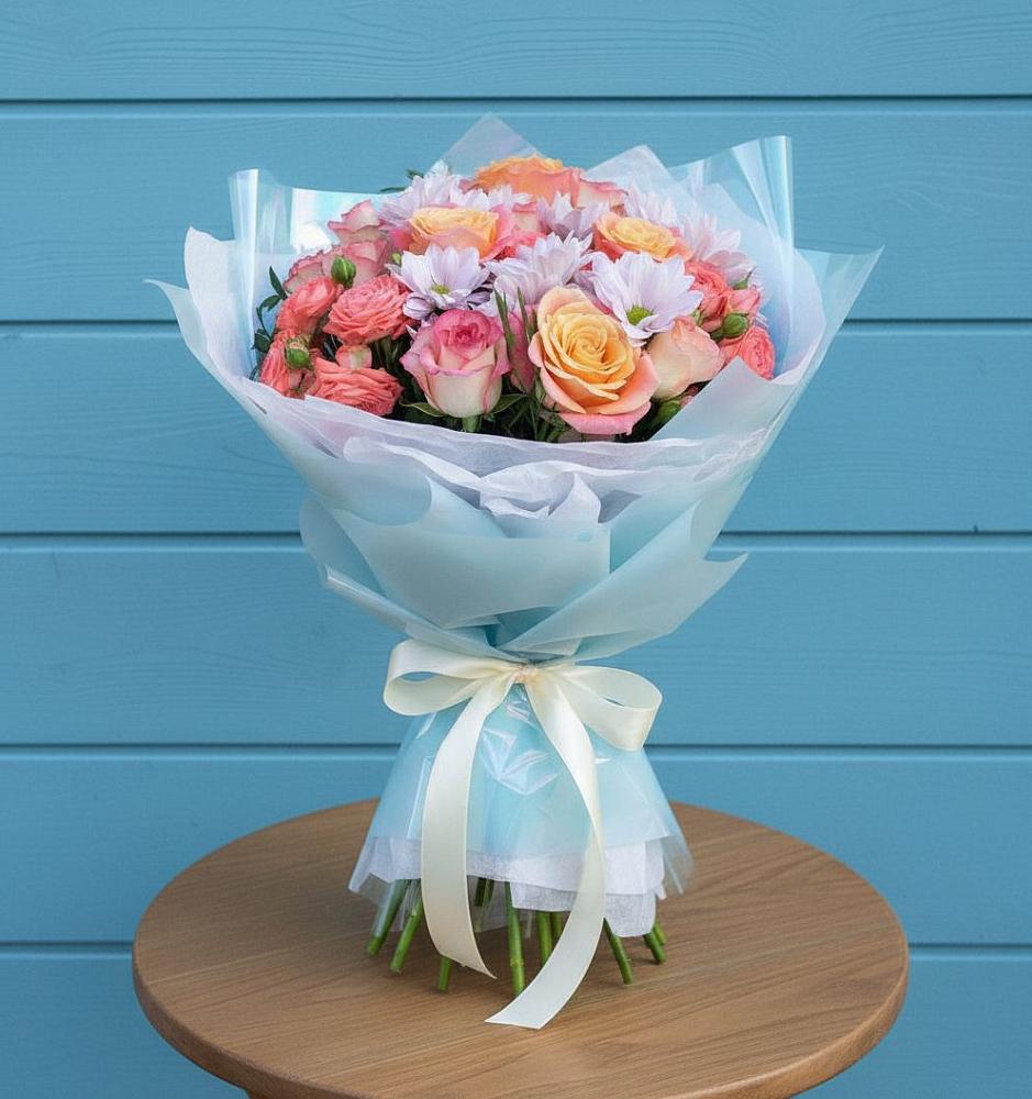 Букет цветов из: Хризантемы и Розы в Глебычево