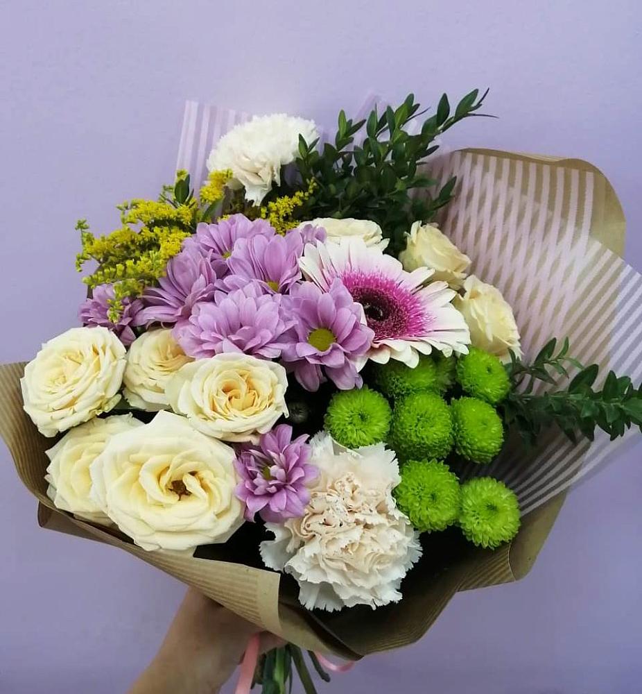 Букет цветов из: Хризантемы, Розы, Гвоздики и Герберы в Глебычево