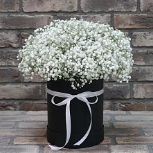 Цветочная композиция из Гипсофила в шляпной коробке в Глебычево