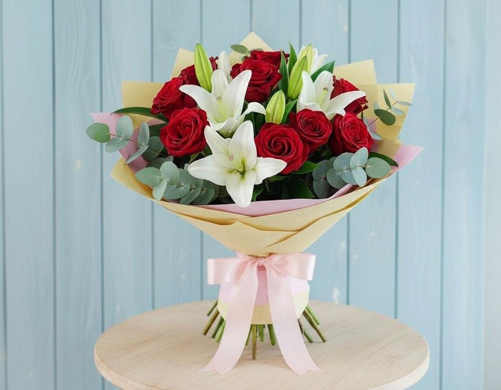 Букет цветов из: Лилии и Розы в Глебычево